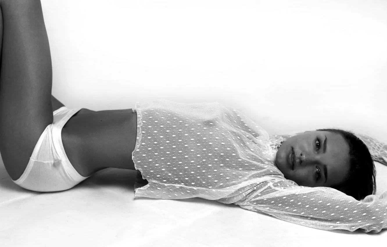 Photo wallpaper white, girl, lies, black