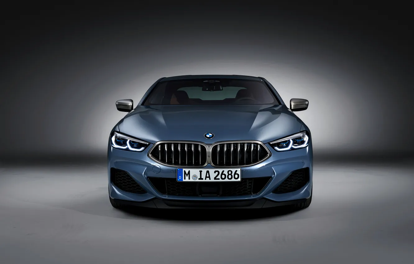 Photo wallpaper background, coupe, BMW, front view, Coupe, 2018, gray-blue, 8-Series