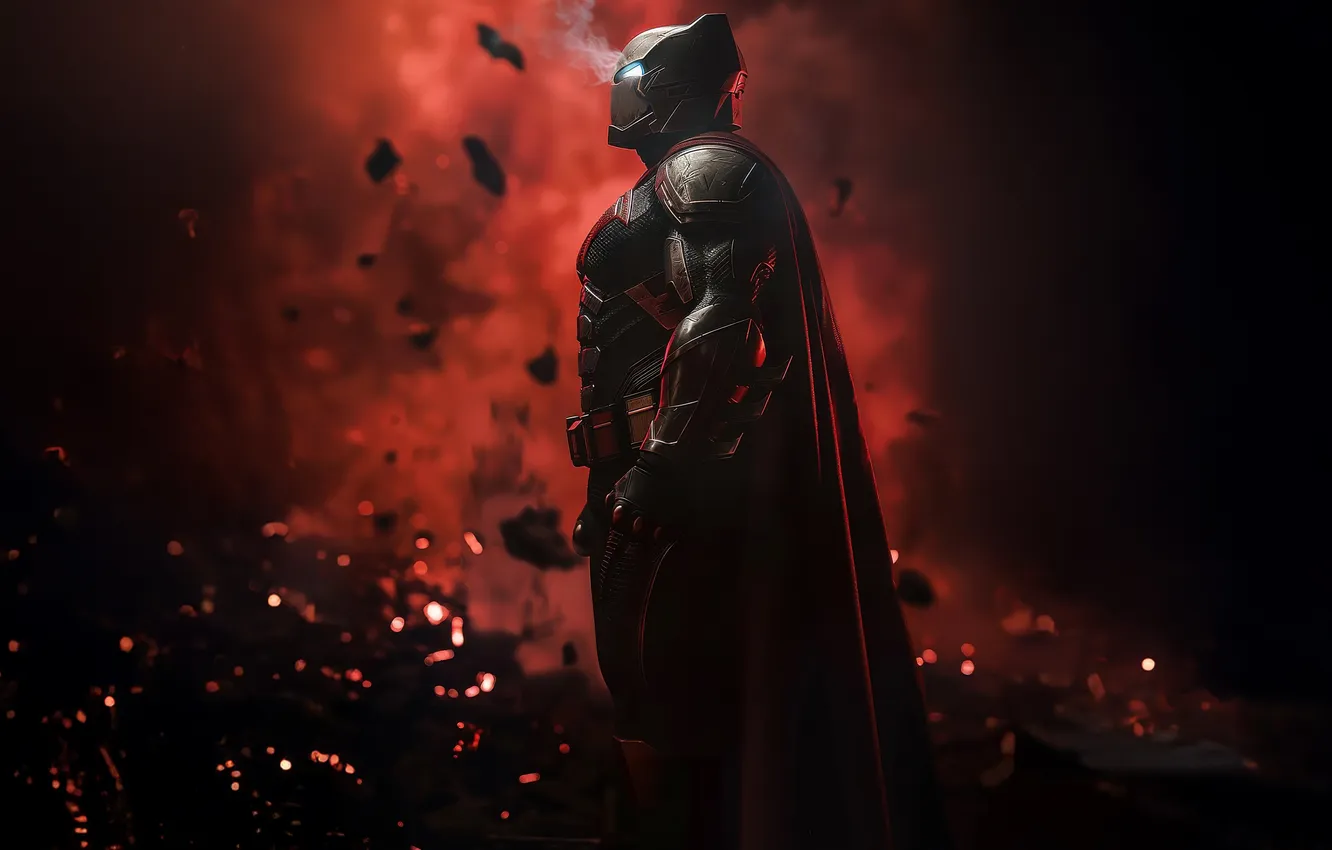 Photo wallpaper the wreckage, light from the eyes, red haze, A Lonely Figure, The Dark Iron Knight …