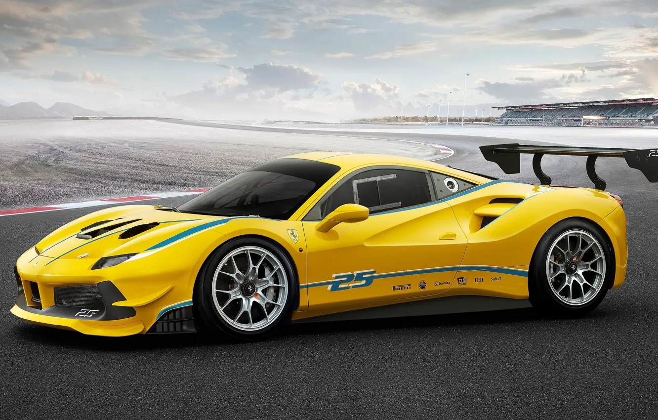 Photo wallpaper Ferrari, logo, Shell, sky, yellow, cloud, race, speed