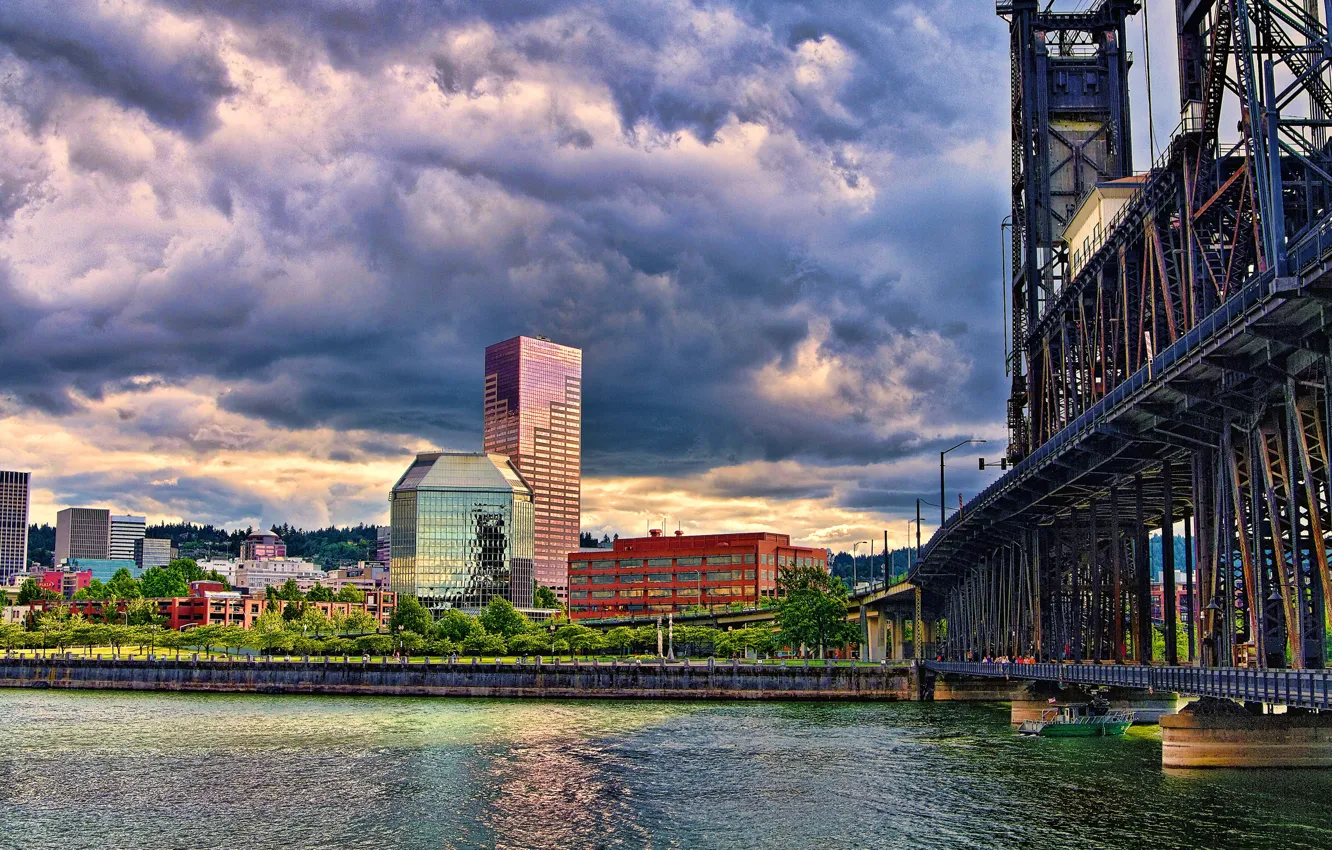 Photo wallpaper bridge, the city, building, flats
