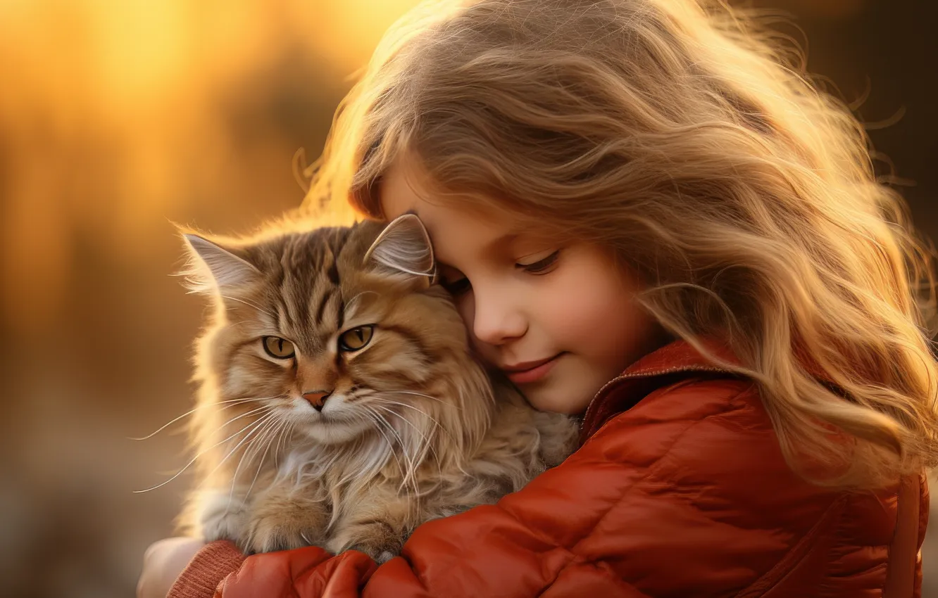 Photo wallpaper autumn, cat, cat, look, light, face, smile, each