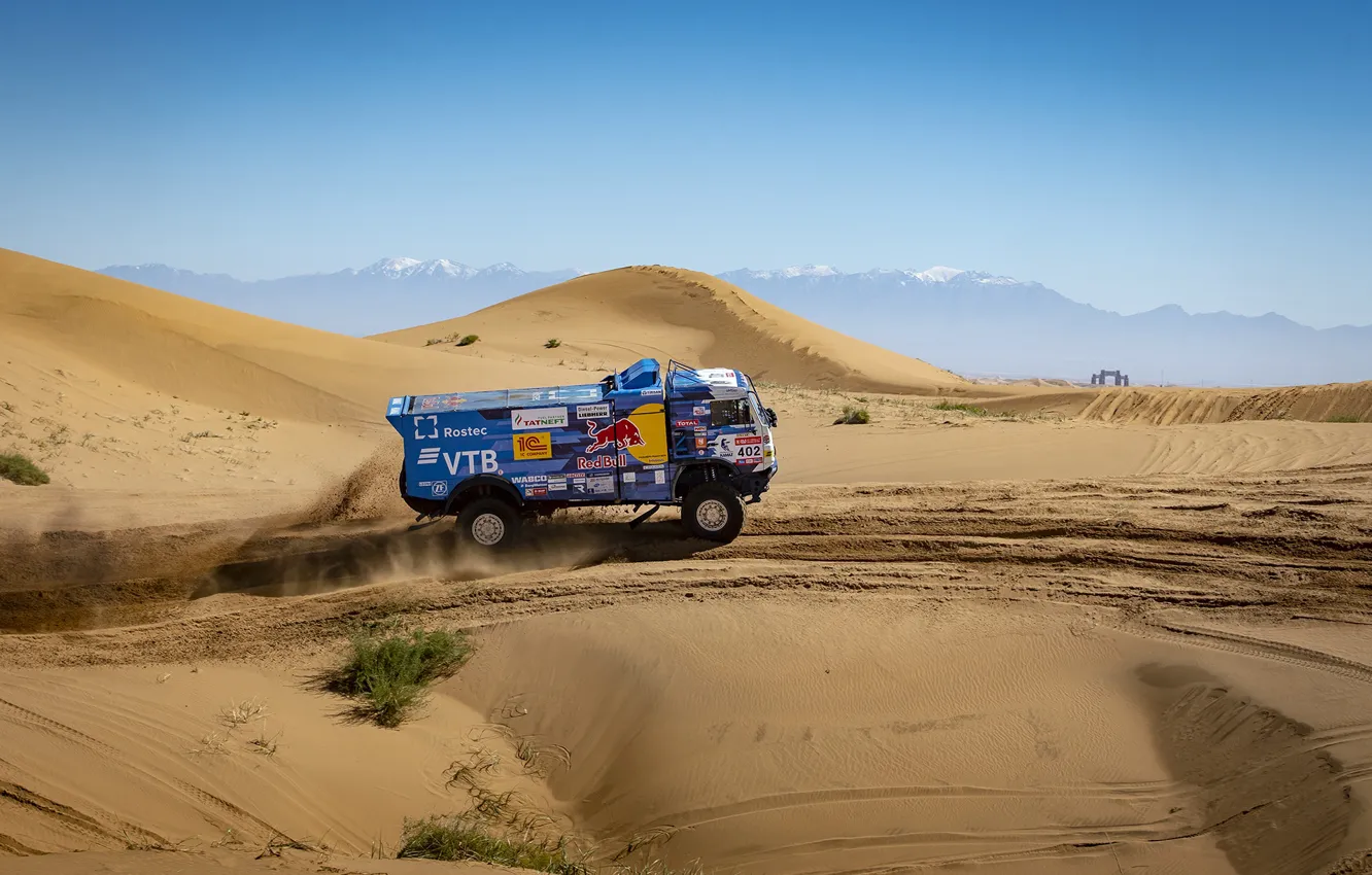 Photo wallpaper Sand, Mountains, Machine, Speed, Truck, Race, Master, Hills