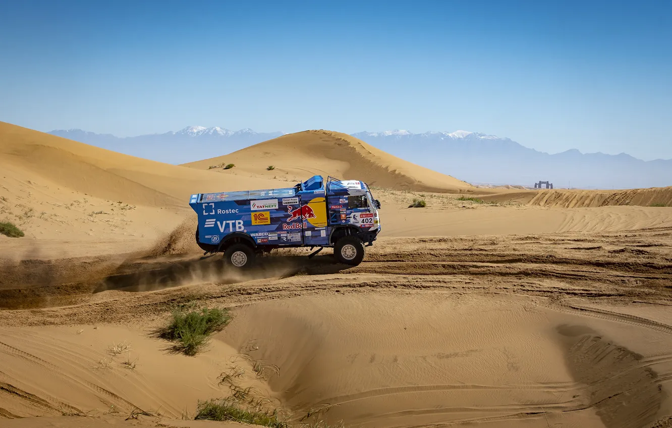 Photo wallpaper sand, machine, mountains, hills, race, speed, Truck, Master