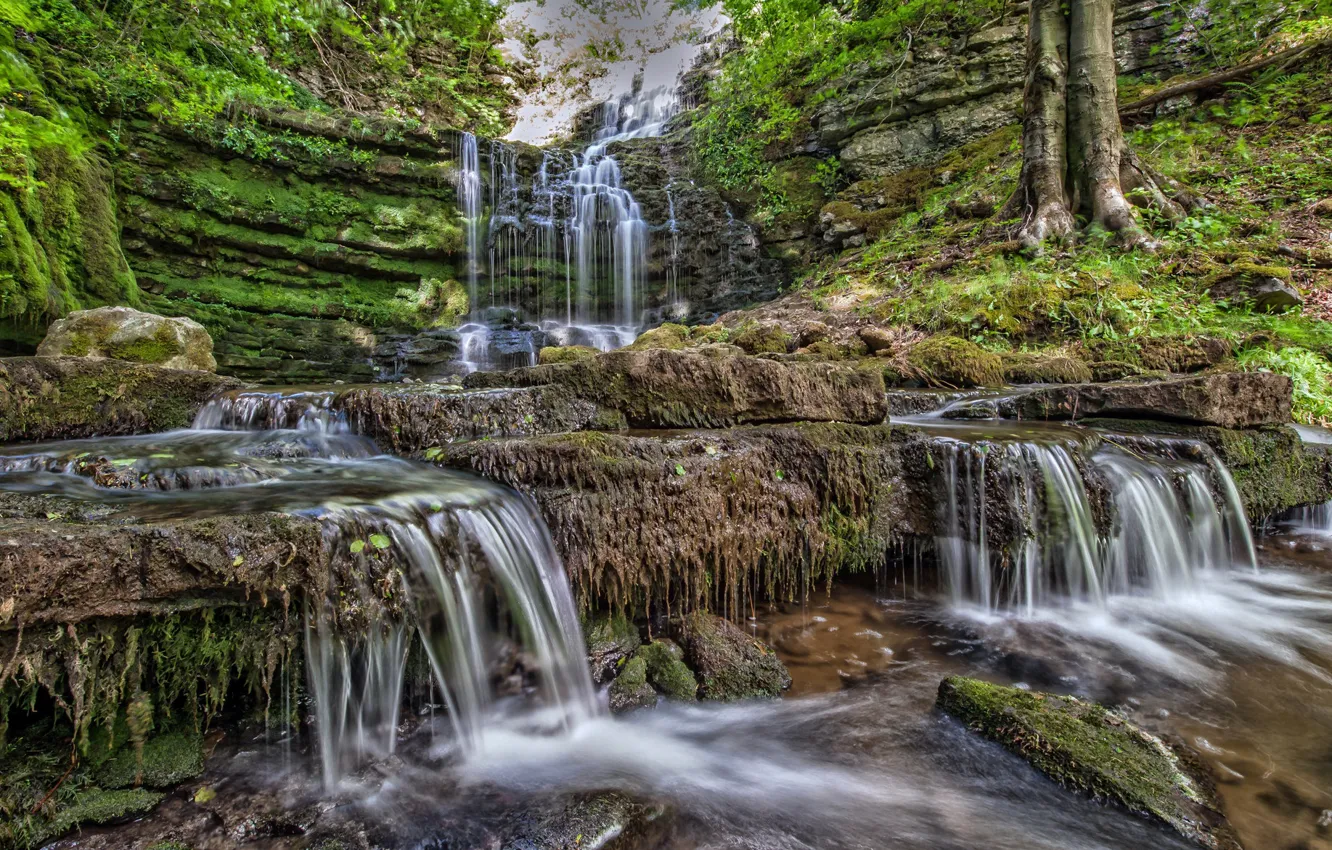 Photo wallpaper stream, stones, rocks, waterfall, cascade