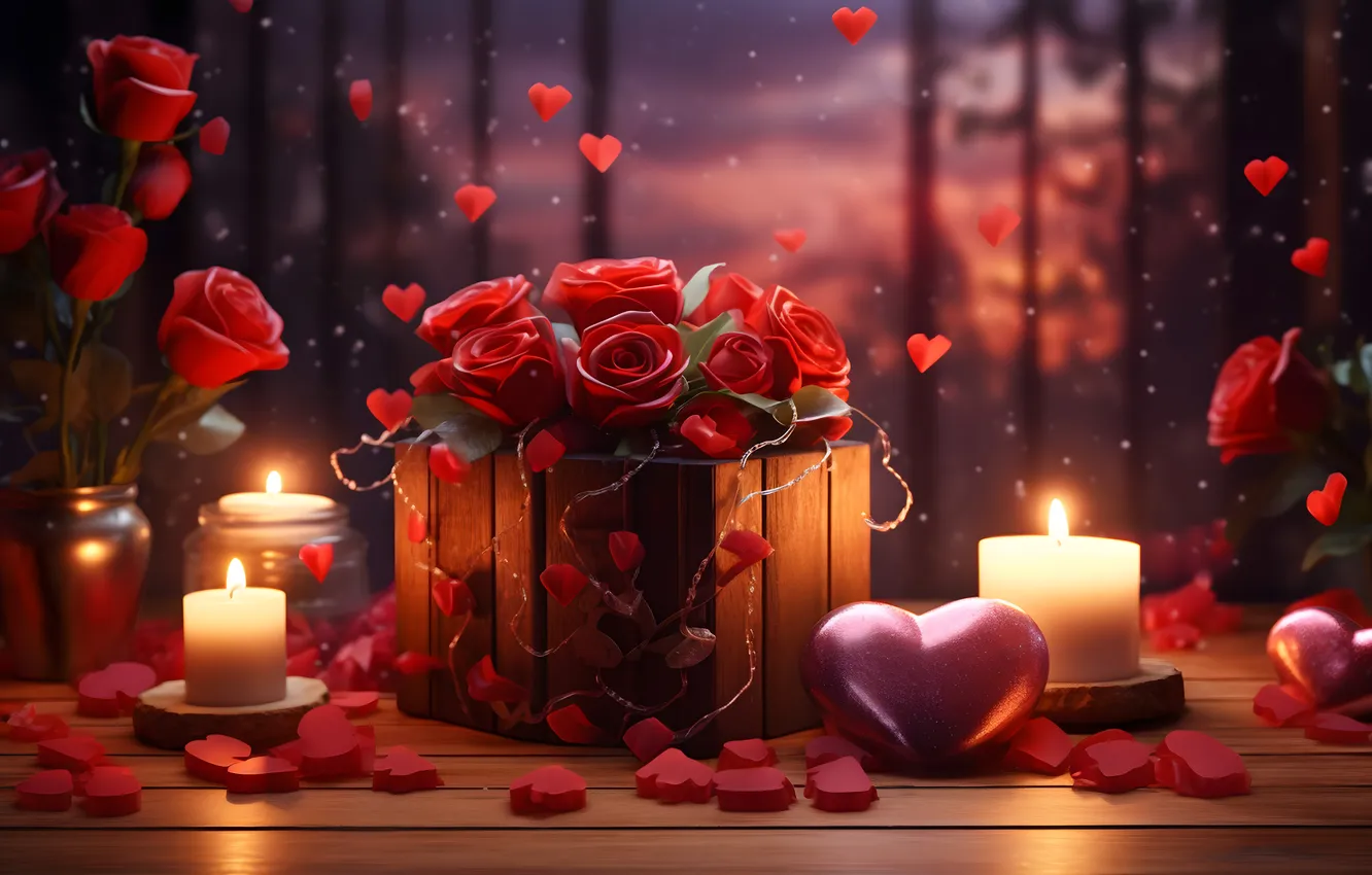 Photo wallpaper love, flowers, gift, romance, heart, roses, love, Valentine's day