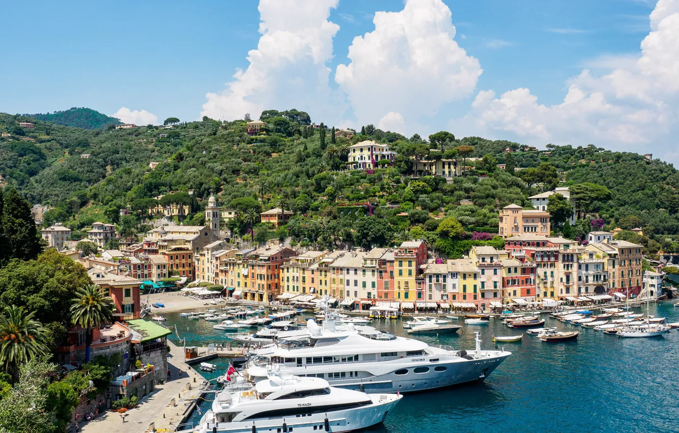Photo wallpaper home, Bay, yachts, Italy, Portofino, Liguria