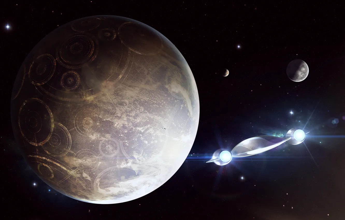 Photo wallpaper planet, spacecraft, extraterrestrial life