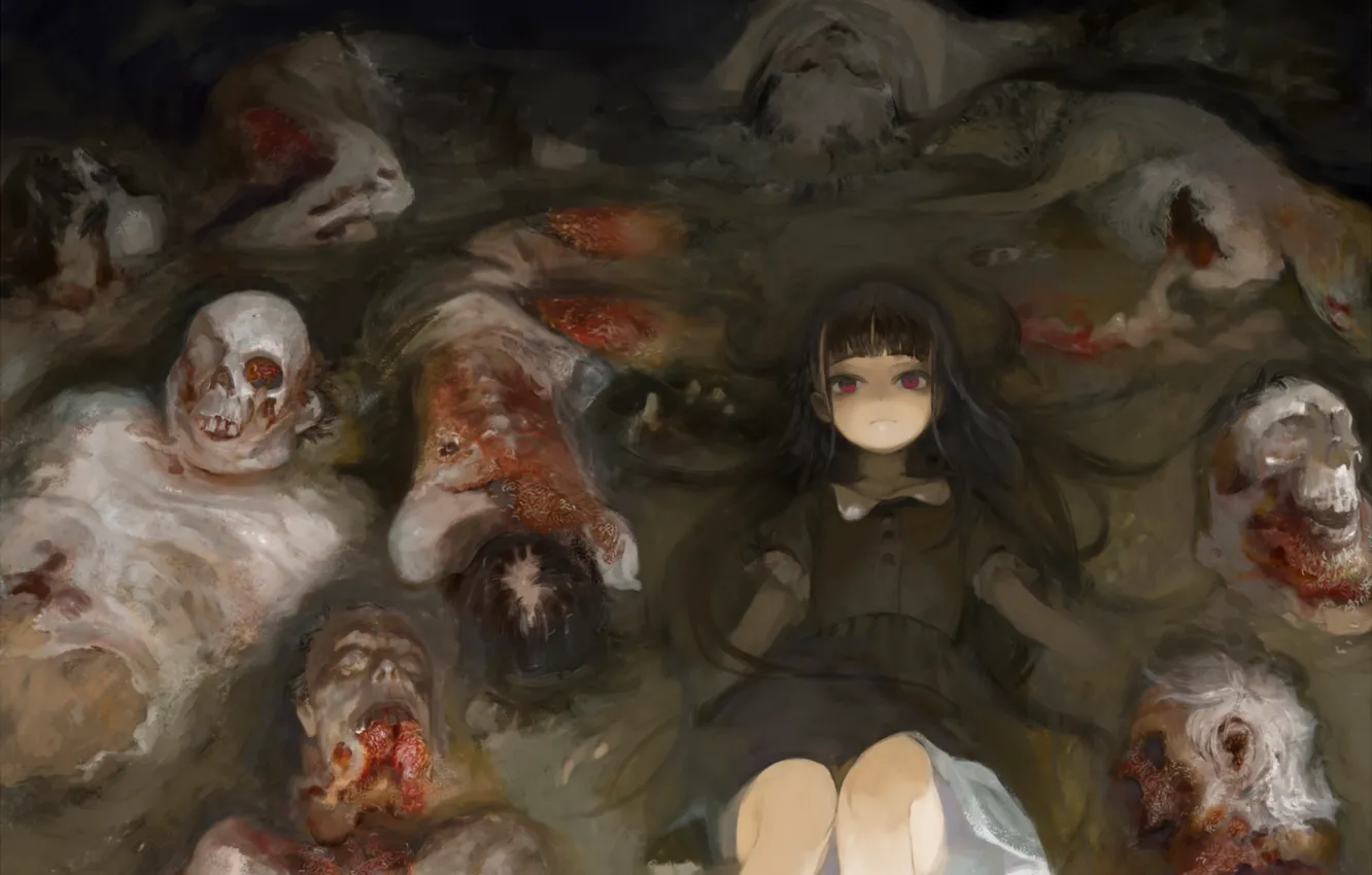 Photo wallpaper blood, skull, horror, red eyes, corpses, baby, Welcome to Hell, decomposition