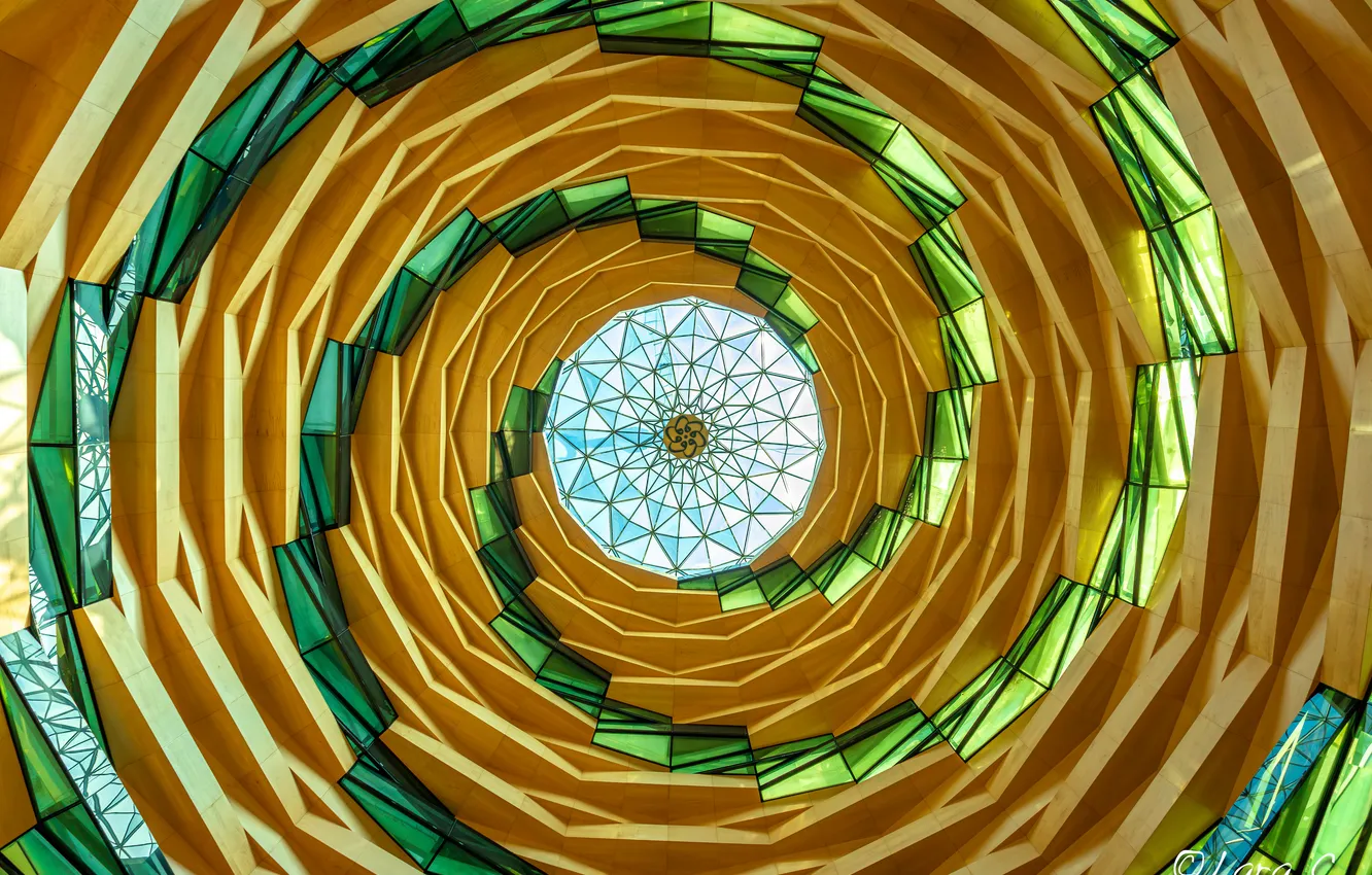 Photo wallpaper roof, curls, stained glass, the dome