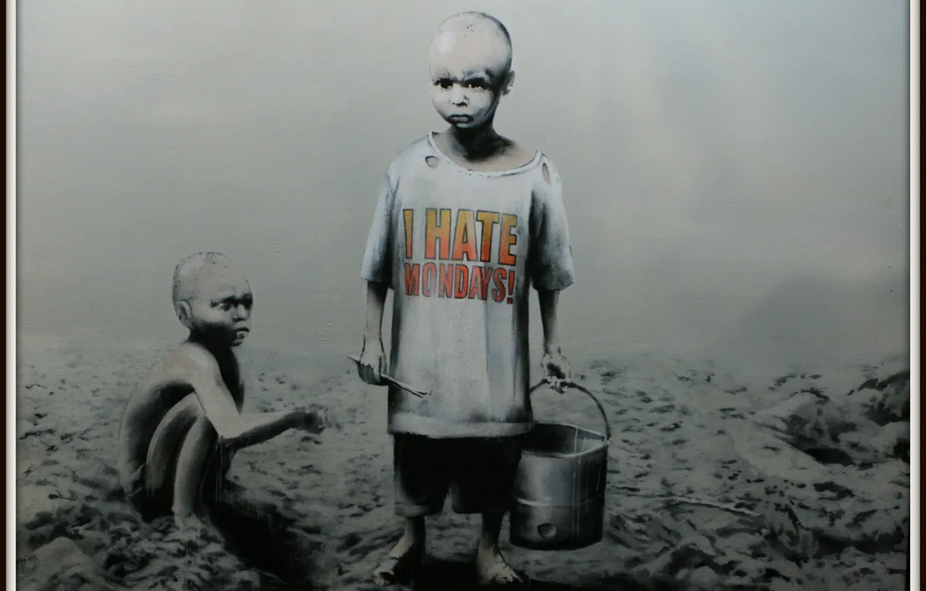 Photo wallpaper children, Banksy, Negros, Banksy, I hate mondays