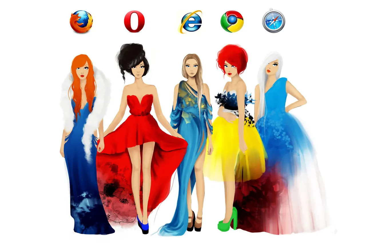 Photo wallpaper girl, dress, brunette, hairstyle, blonde, Fox, Opera, mozilla