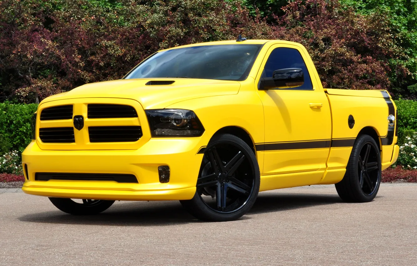 Photo wallpaper Dodge, yellow, front, 1500, track, ram, rumble bee concept