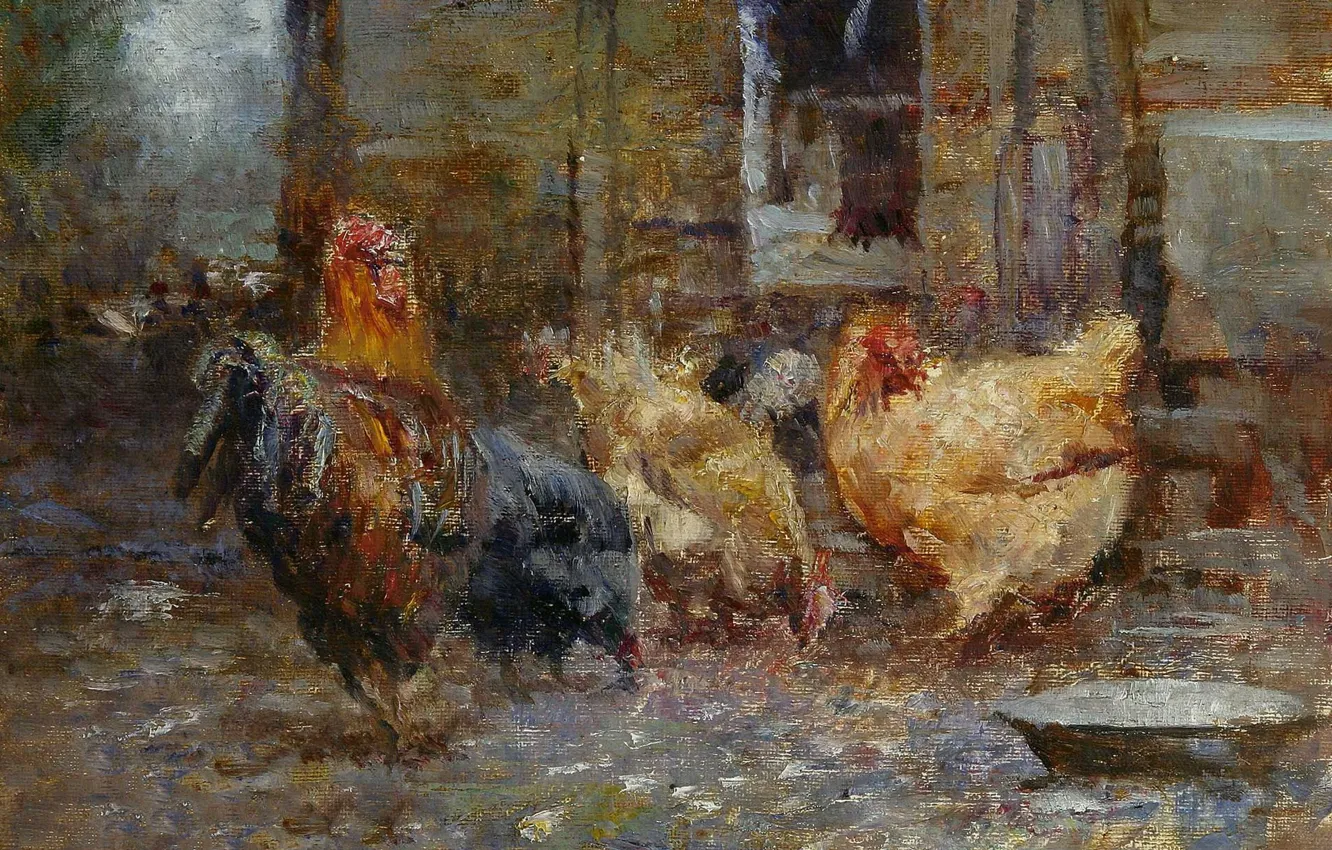Photo wallpaper animal, bird, picture, chickens, Frederick McCubbin, Frederick Mak-Cabin