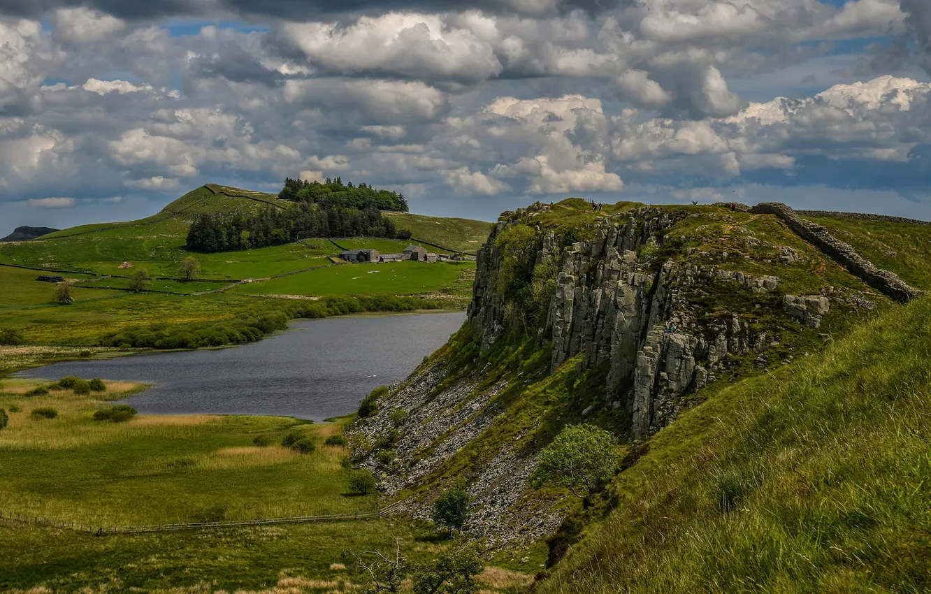Photo wallpaper clouds, mountains, slope