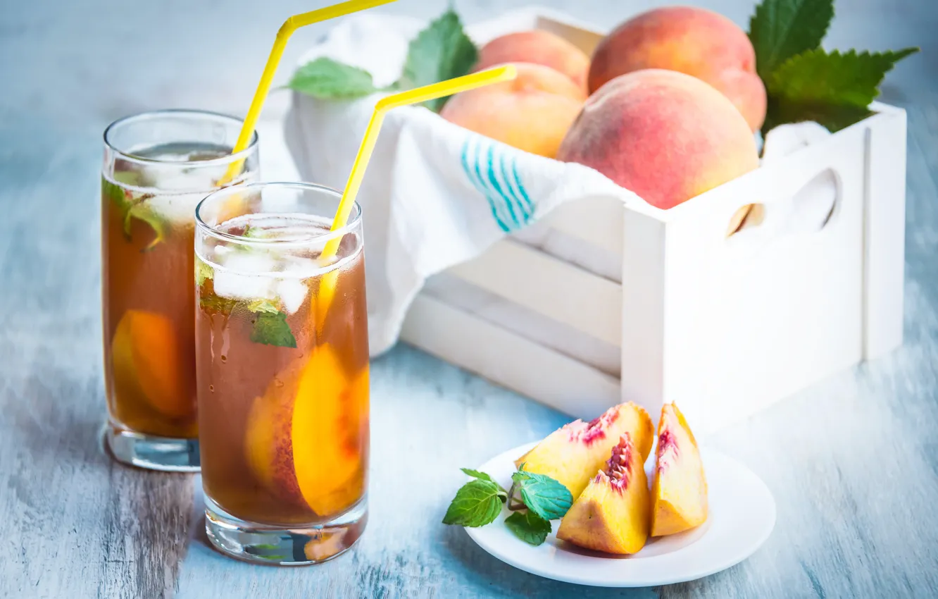 Photo wallpaper tea, drink, peaches