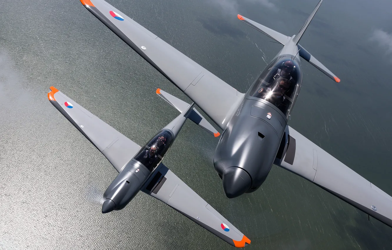 Photo wallpaper flight, pair, the plane, water surface