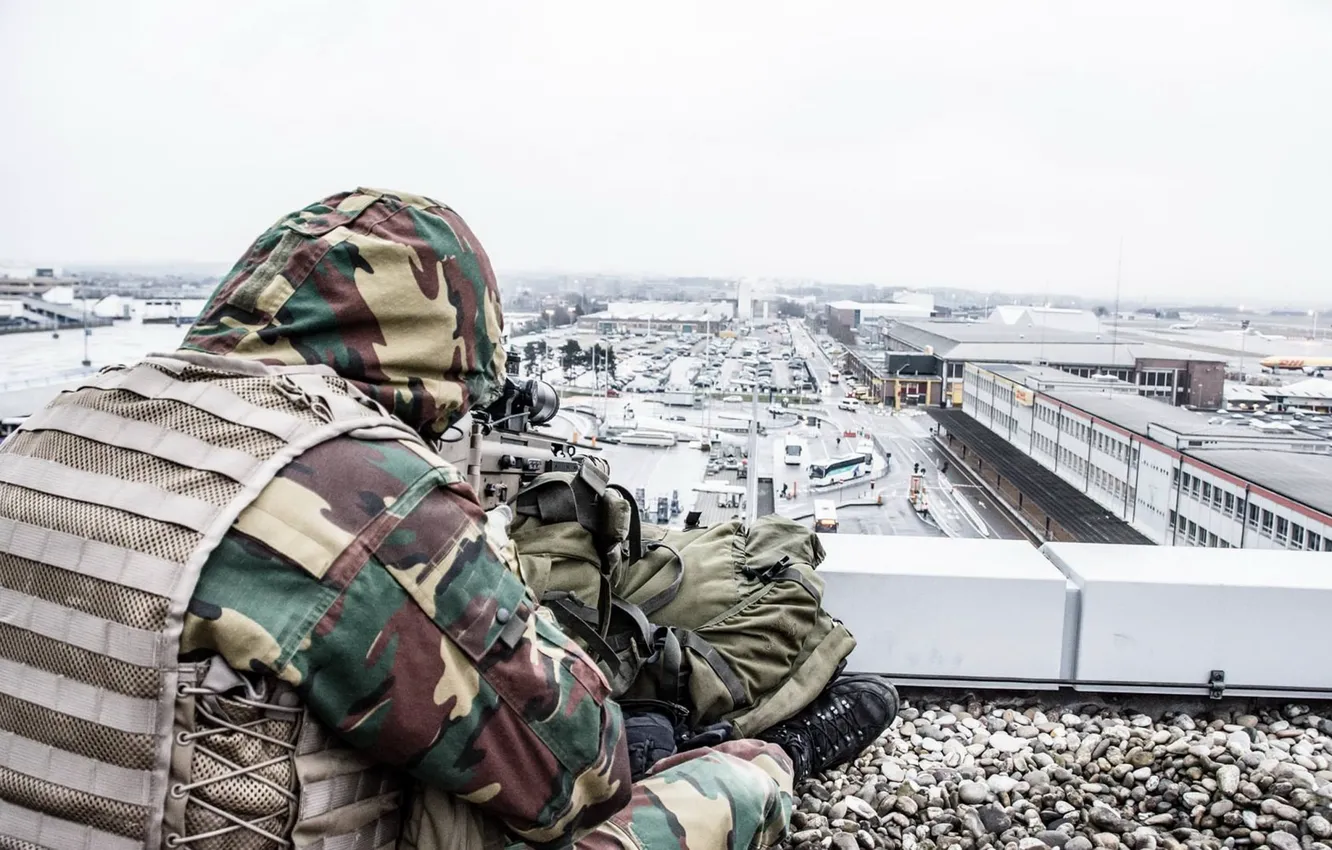 Photo wallpaper soldiers, airport, sniper
