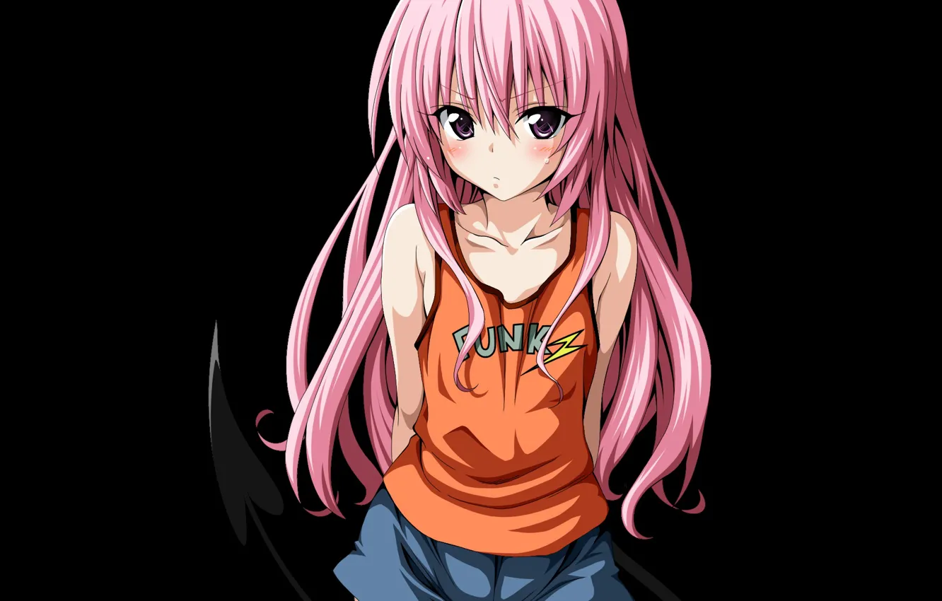 Photo wallpaper girl, background, black, tail, anime, art, succubus, to love ru