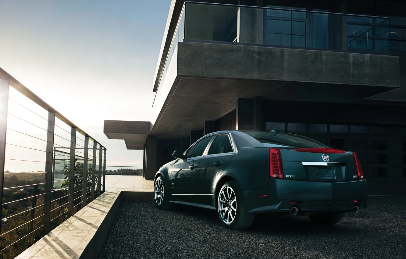 Photo wallpaper the sun, rays, Cadillac, home, CTS, Cadillac