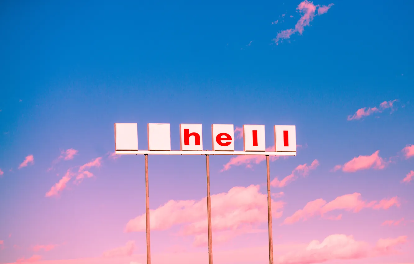 Photo wallpaper the sky, clouds, sunset, sign, hell, Shell, joke, gas station