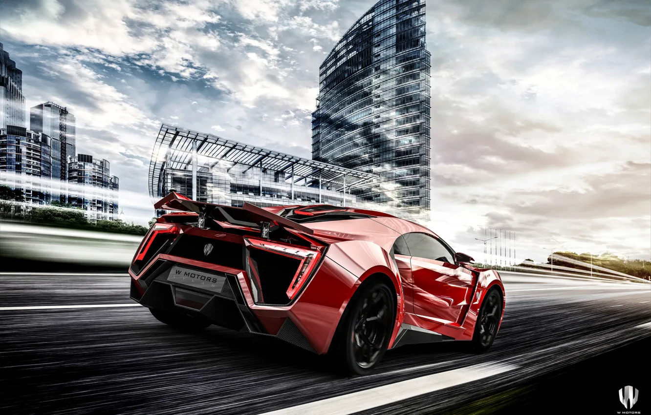 Photo wallpaper Red, Auto, The city, Machine, Supercar, Rendering, Concept Art, Sports car