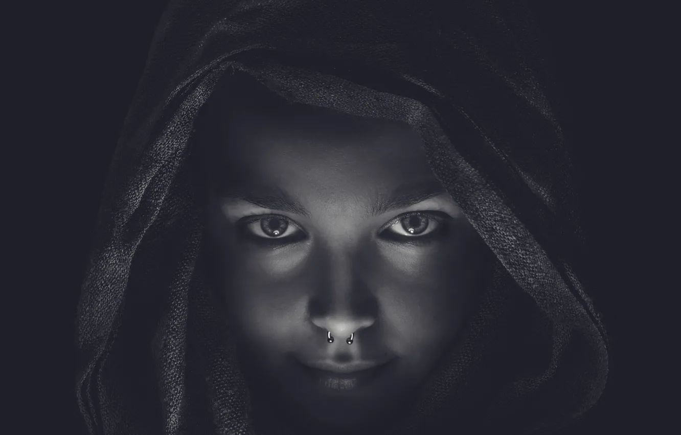 Photo wallpaper girl, piercing, hood, Darkness