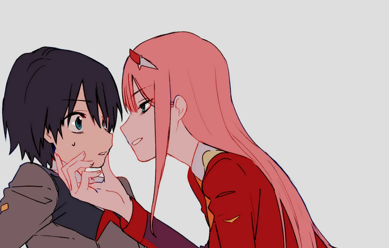 Photo wallpaper girl, background, art, guy, 002, Darling In The Frankxx, Cute in France, Hiro