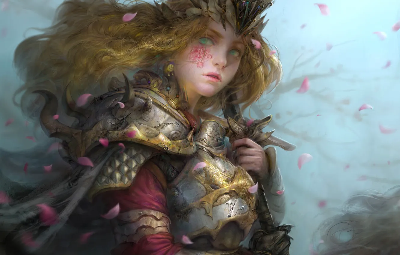 Photo wallpaper girl, armor, curly