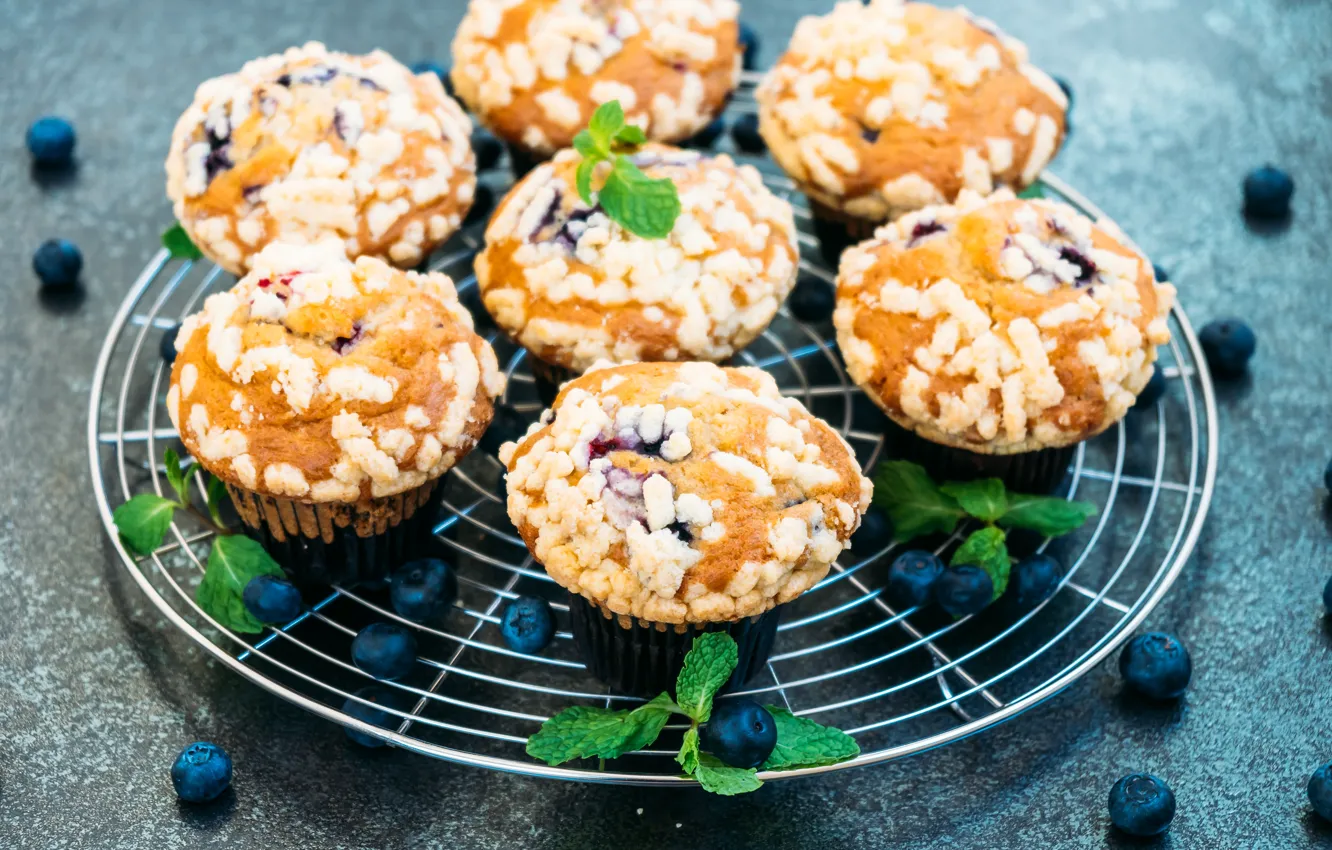 Photo wallpaper berries, blueberries, cakes, cupcakes