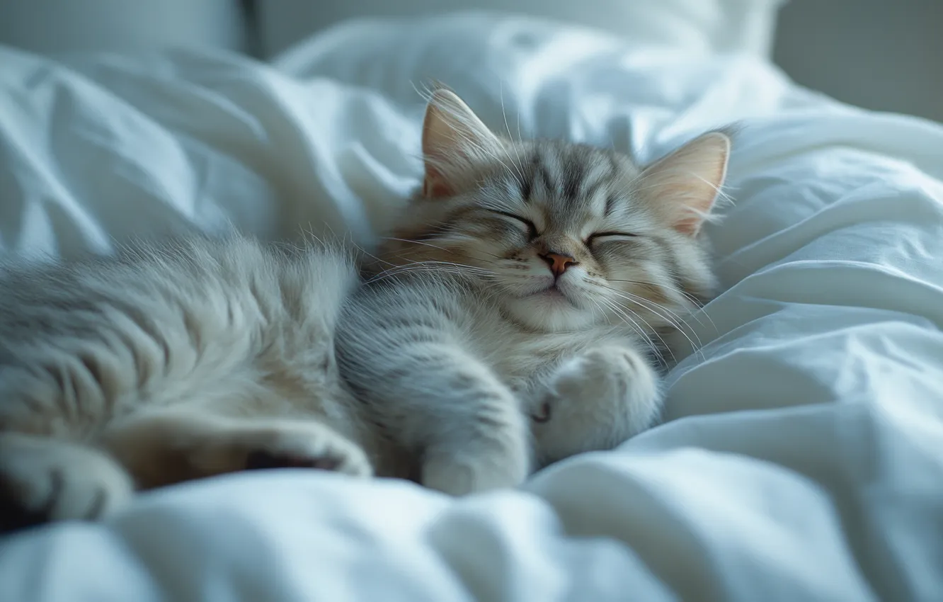 Photo wallpaper cat, look, pose, sleep, sleeping, bed, lies, kitty