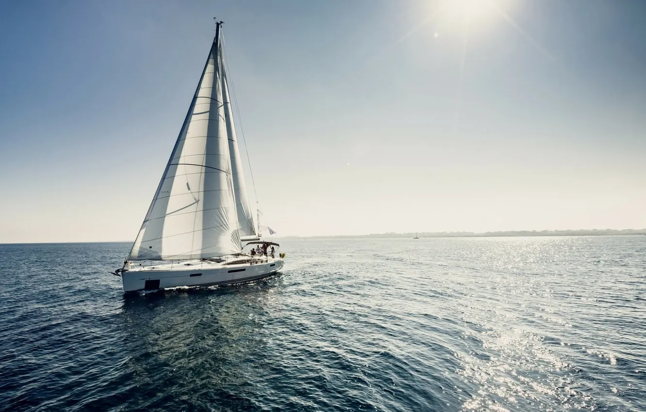Photo wallpaper sea, the way, movement, people, stay, coast, ship, yacht