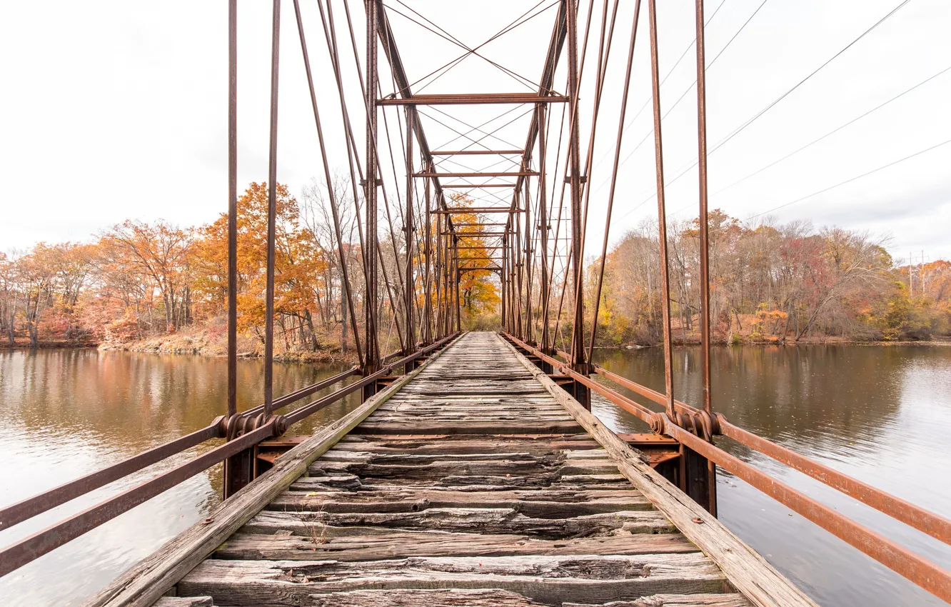 Photo wallpaper autumn, bridge, river