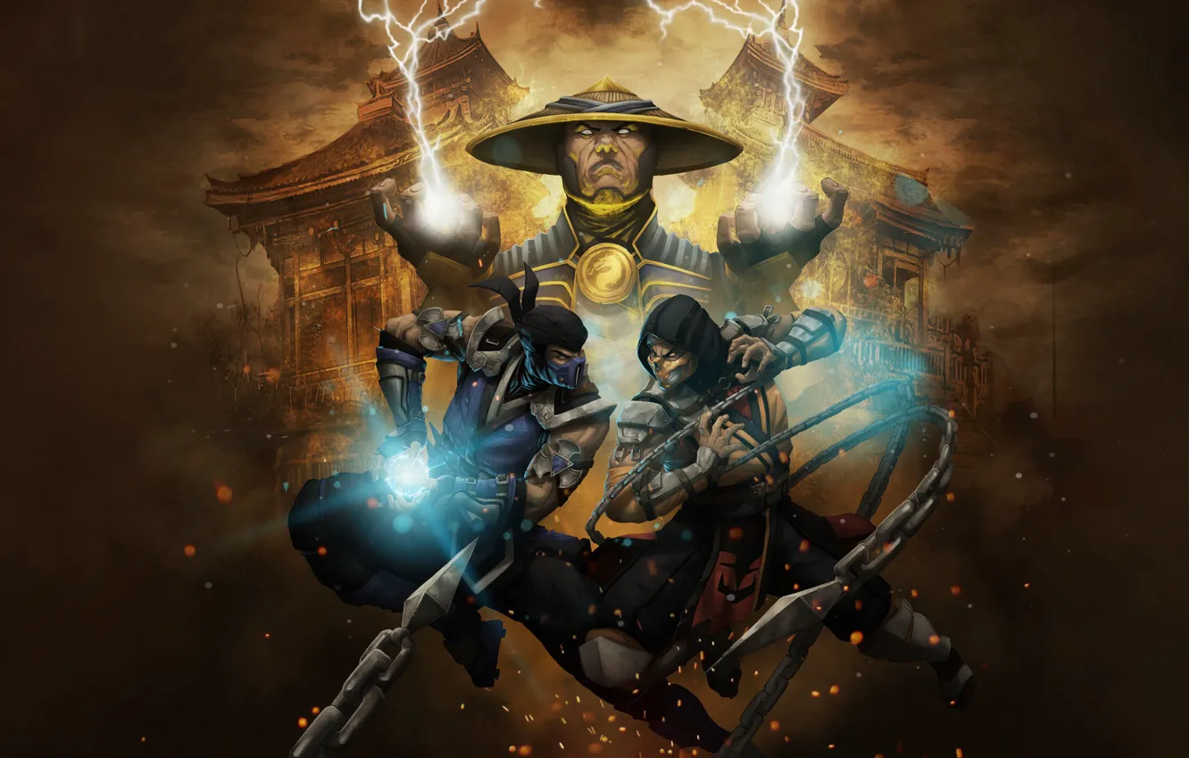 Photo wallpaper style, background, lightning, figure, warrior, fighter, Scorpio, fighter