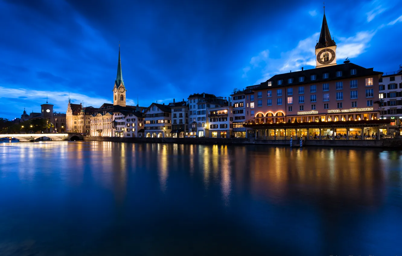 Photo wallpaper light, night, the city, lights, home, Switzerland, backlight, Zurich