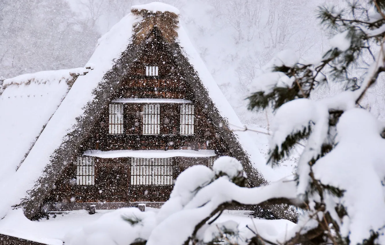 Photo wallpaper snow, snow, Snow trees, Snow Trees, Winter House, Winter House