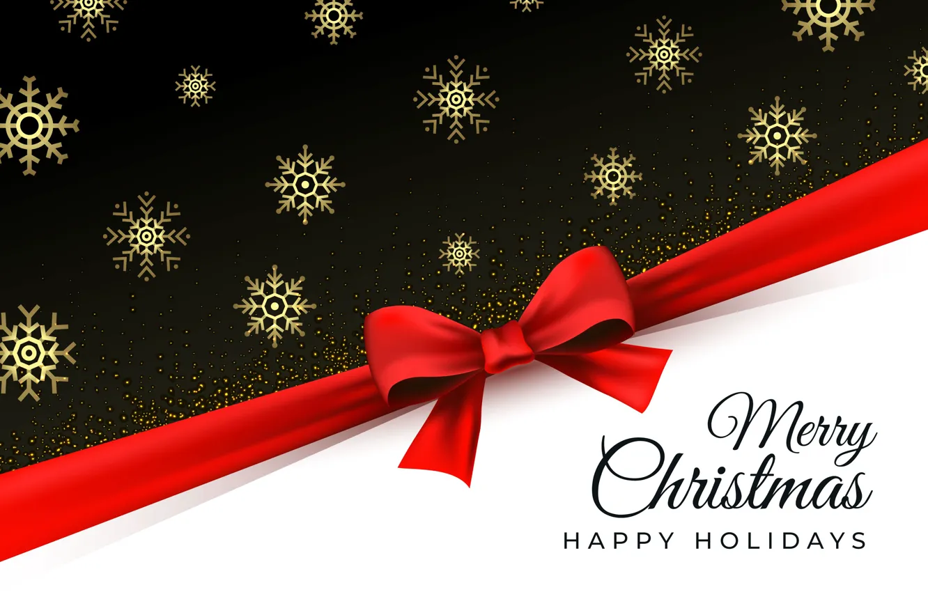 Photo wallpaper snowflakes, gold, new year, Christmas, golden, bow, Christmas, New Year