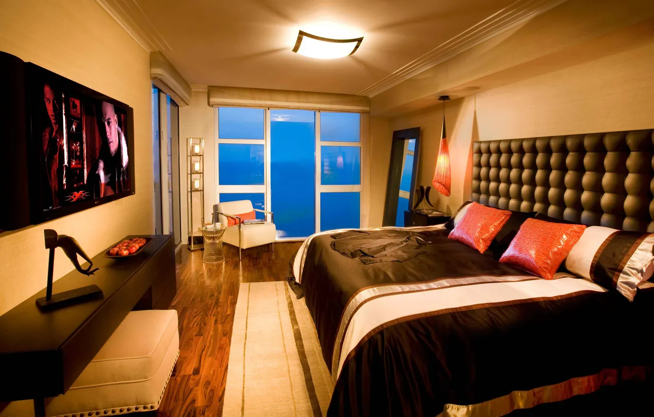 Photo wallpaper table, bed, interior, chair, window, desigen, TV., bedroom