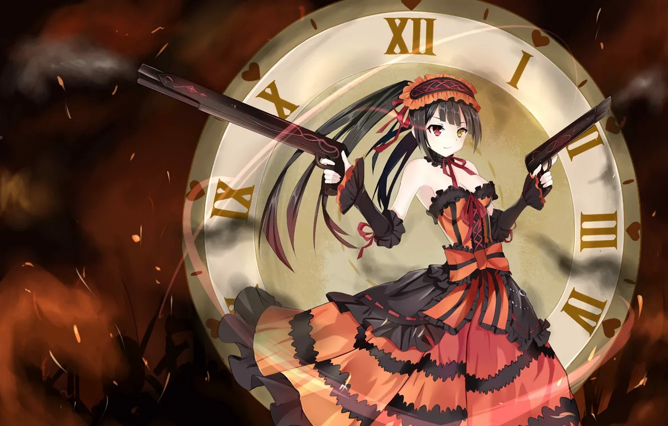 Photo wallpaper girl, weapons, watch, Date A Live, Date a live