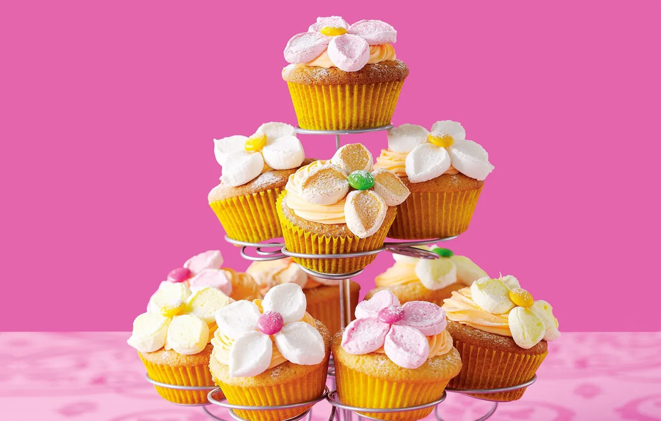 Photo wallpaper flowers, food, cupcakes, cupcakes