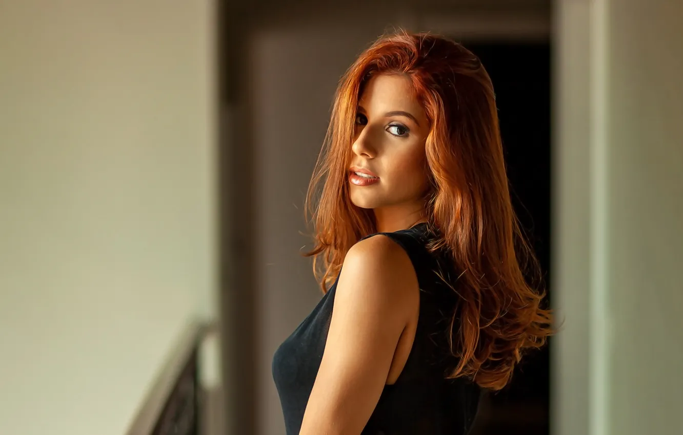 Photo wallpaper girl, long hair, smile, beautiful, pretty, lips, face, redhead