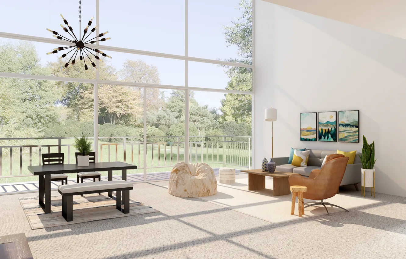 Photo wallpaper table, room, sofa, interior, picture, chair, chair, chandelier