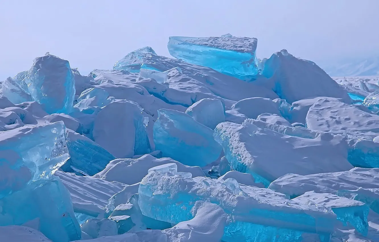 Photo wallpaper ice, snow, piece, ice blue