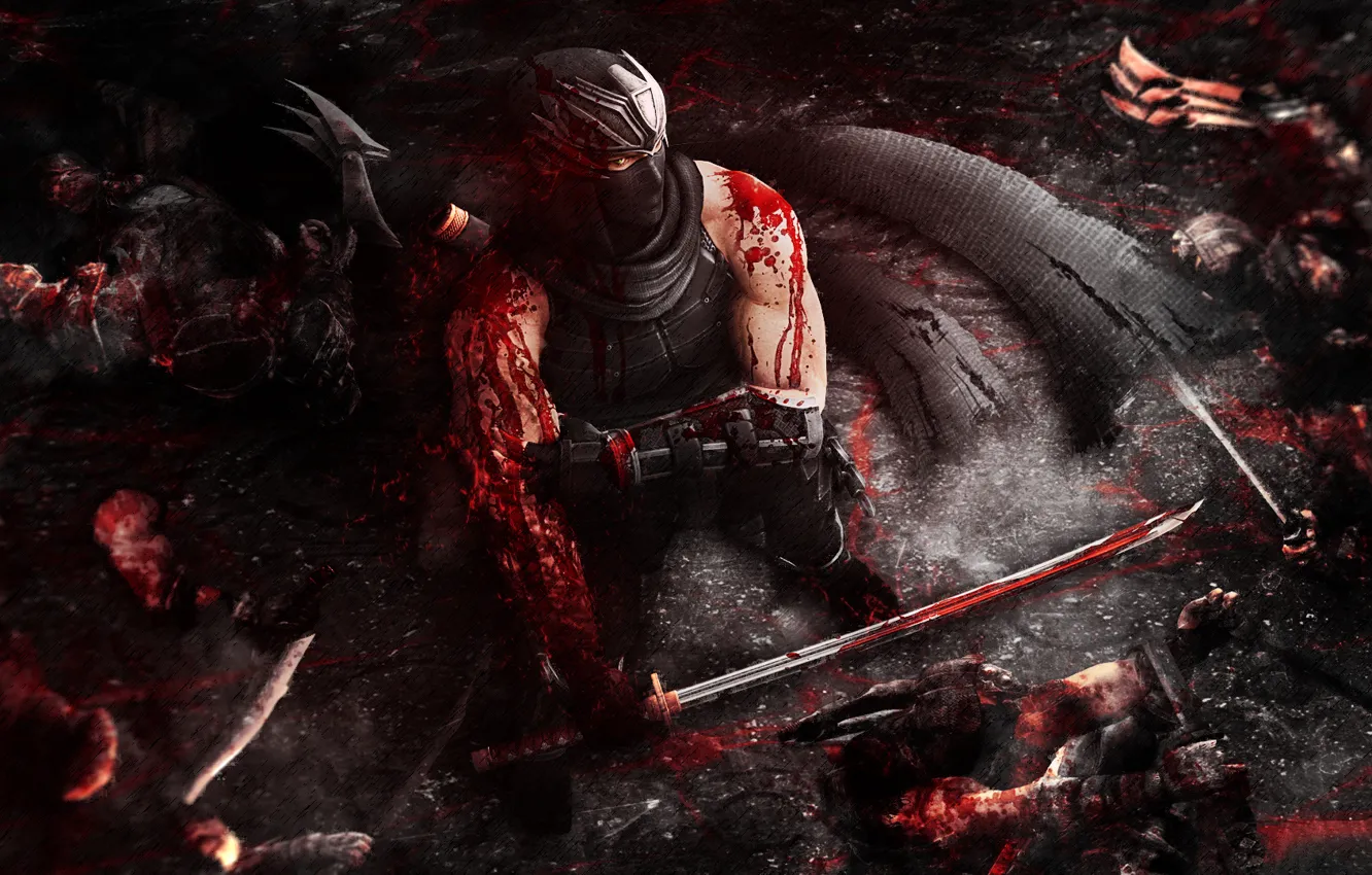 Photo wallpaper sword, blood, Ryu Hayabusa, Video Game, Tecmo Koei, Team Ninja, Modern Day Ninja, Ultimate Ninja