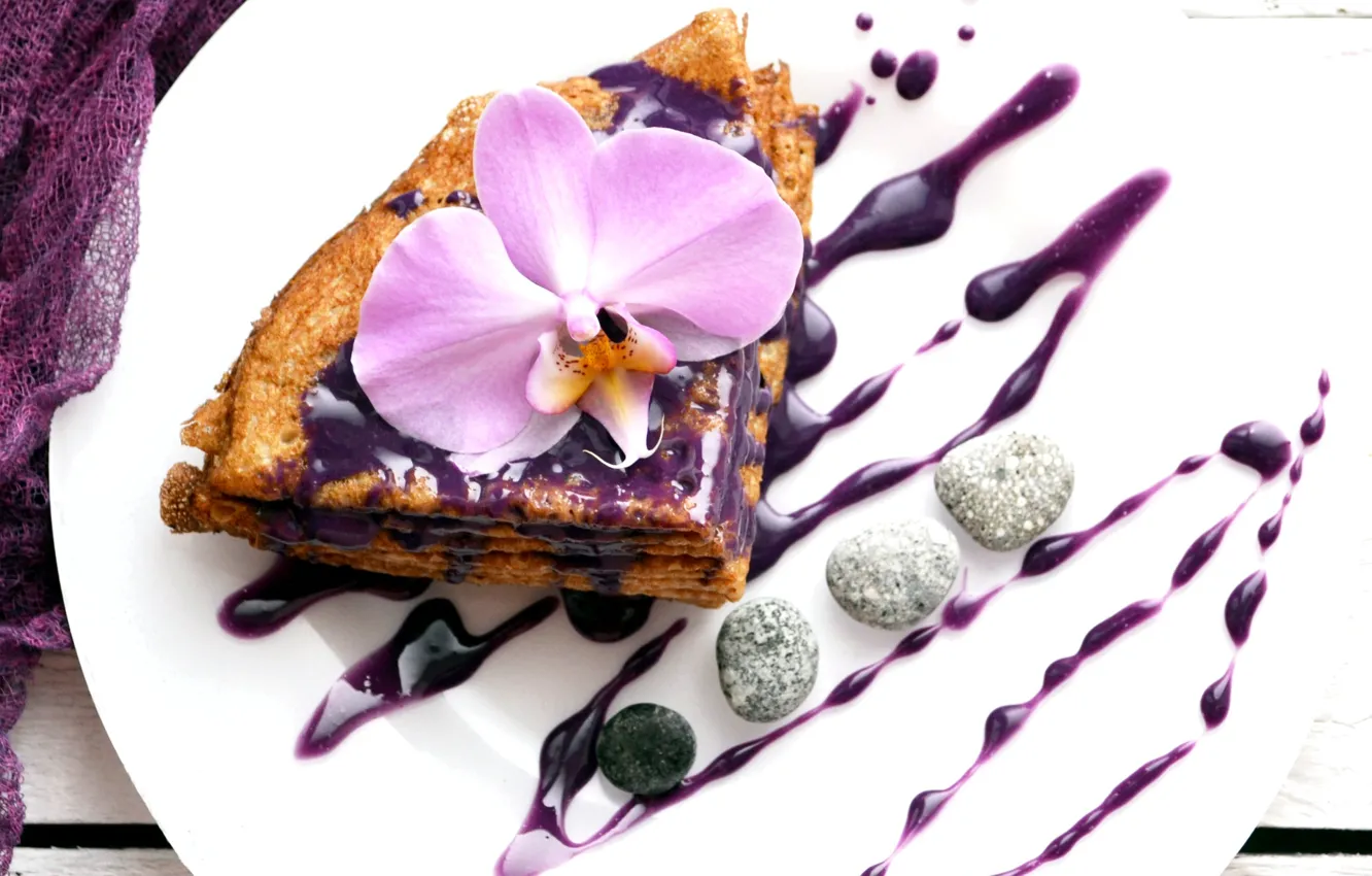 Photo wallpaper flowers, pancakes, Orchid, jam