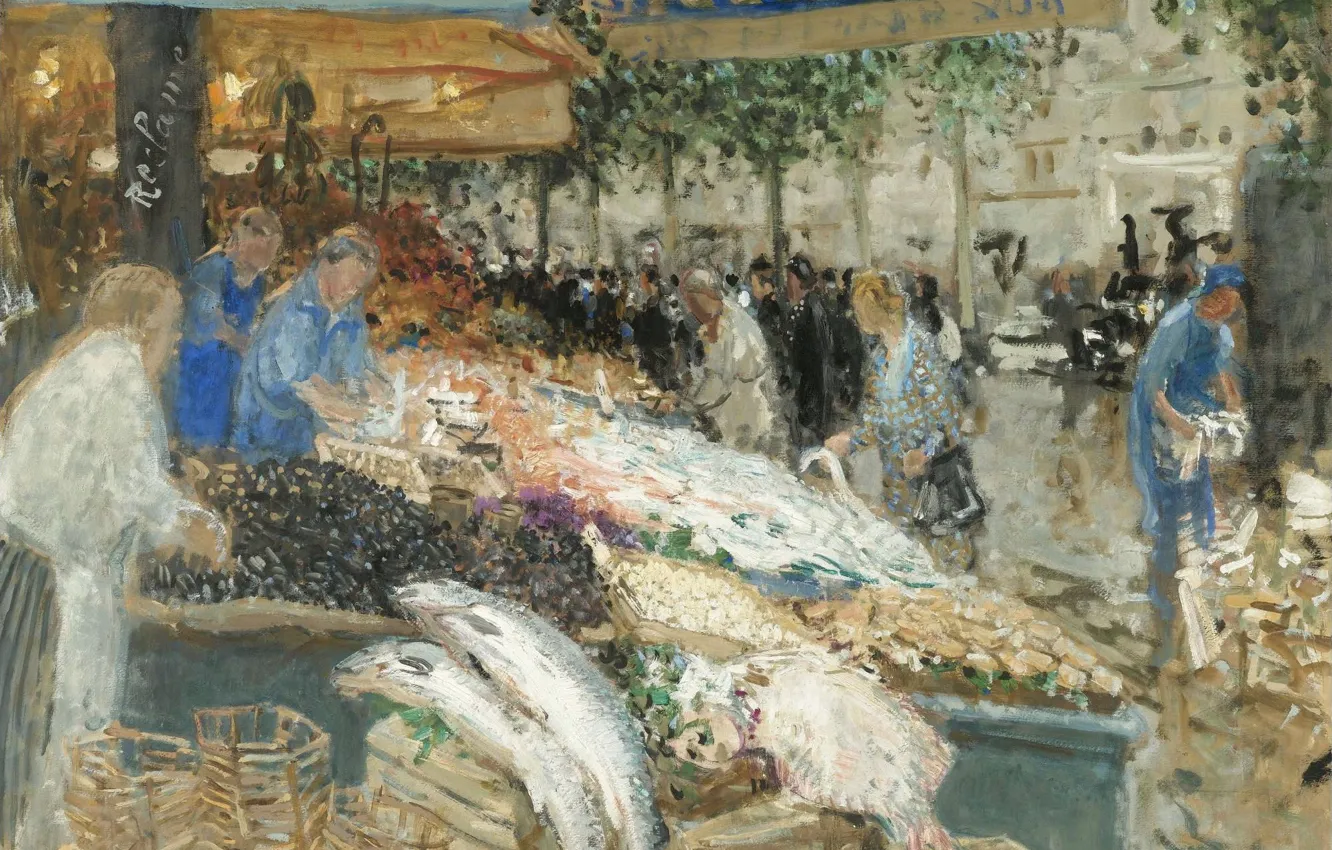 Photo wallpaper picture, Fish Market, Pierre Eugène Montesin, Pierre-Eugene Montezin