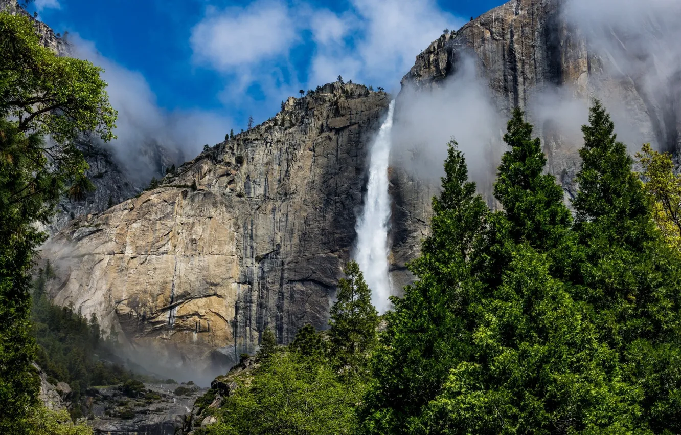 Photo wallpaper rocks, height, waterfall