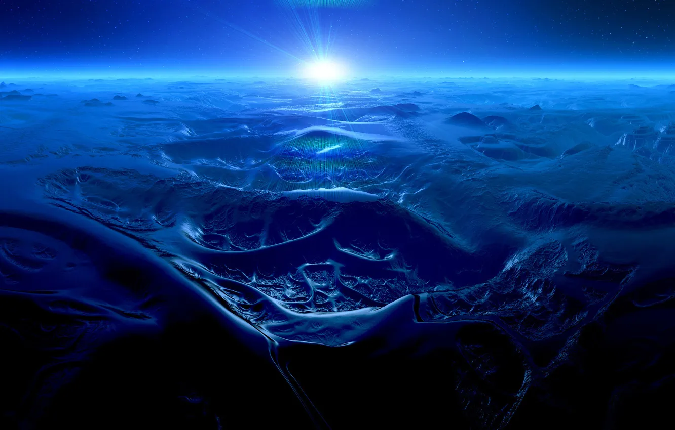 Photo wallpaper the sun, planet, Plastic, Ocean of Mountains