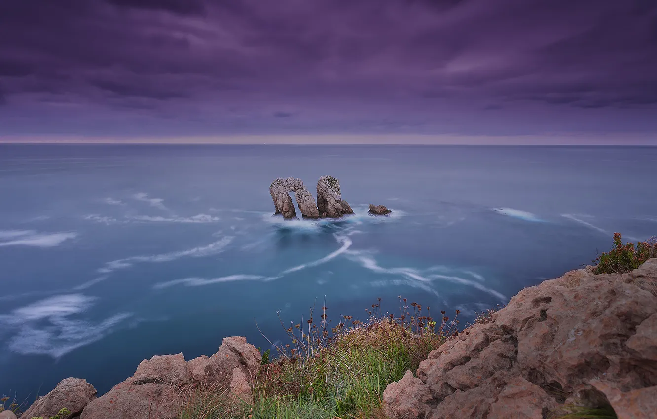 Photo wallpaper sea, the sky, rocks, excerpt, arch, province, Cantabria, Northern Spain