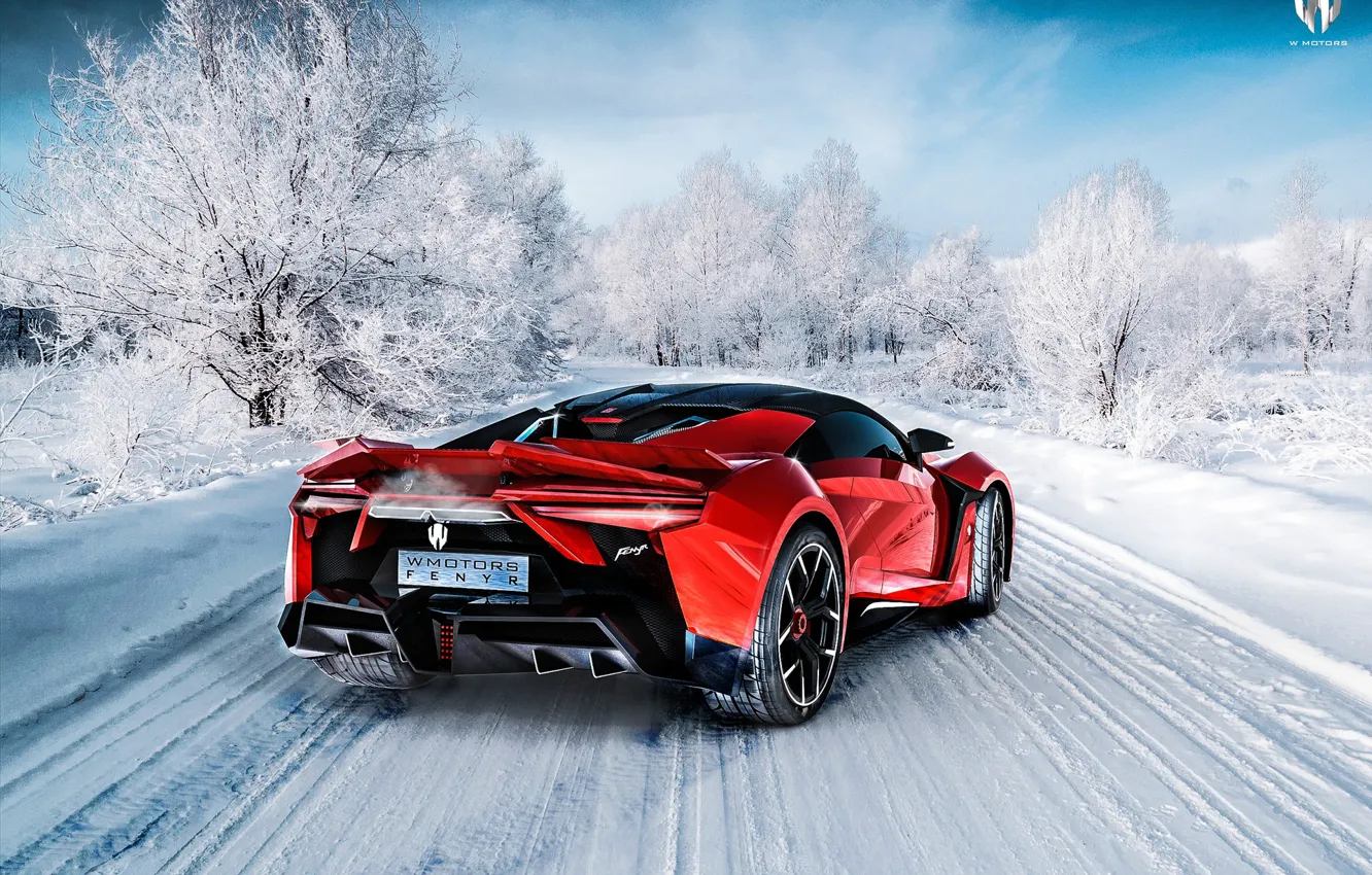 Photo wallpaper Red, Winter, Auto, Snow, Rendering, Supercar, Concept Art, Sports car